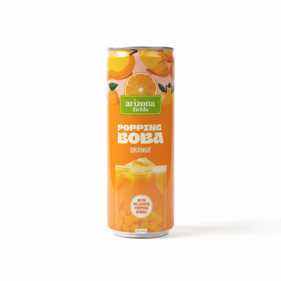 Arizona Fields - Popping Boba - 250ML - Orange - 24 Can (1 Tray) - With Delicious Popping Boba