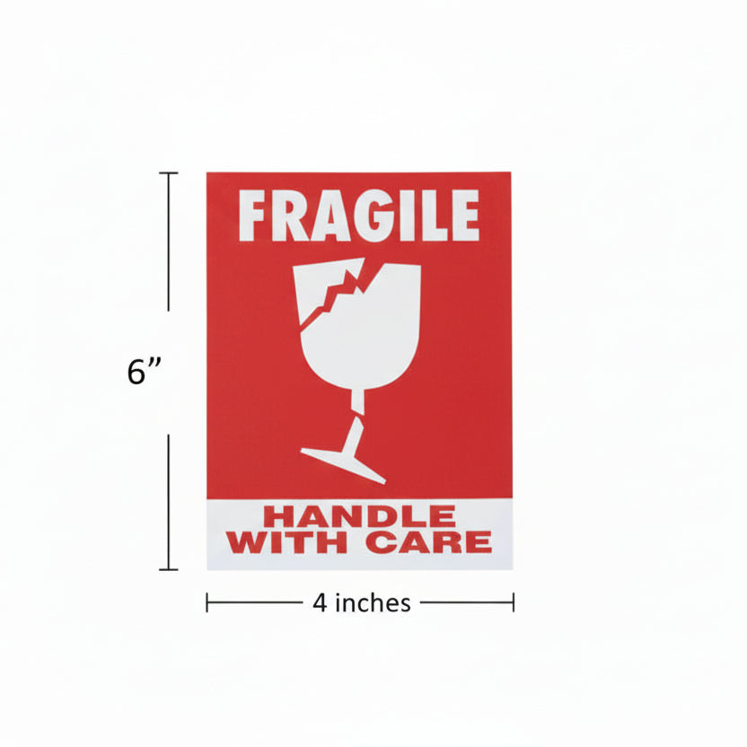 Fragile handle with care label on a white background