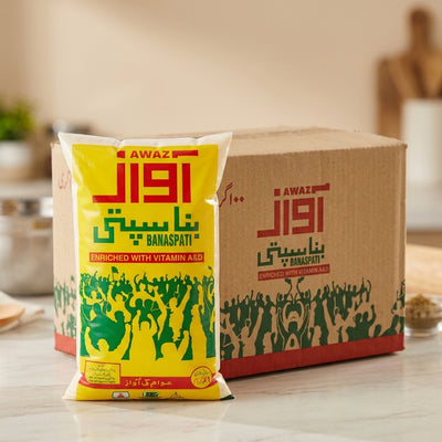 Awaz - Banaspati Ghee - 12 KG (1 KG x12) Pouches – Enriched with Vitamin A & D