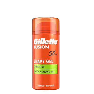 Gillette - FUSION - SHAVE GEL - Sensitive - With Almond Oil - 5X Action - (1X6) 75 ml