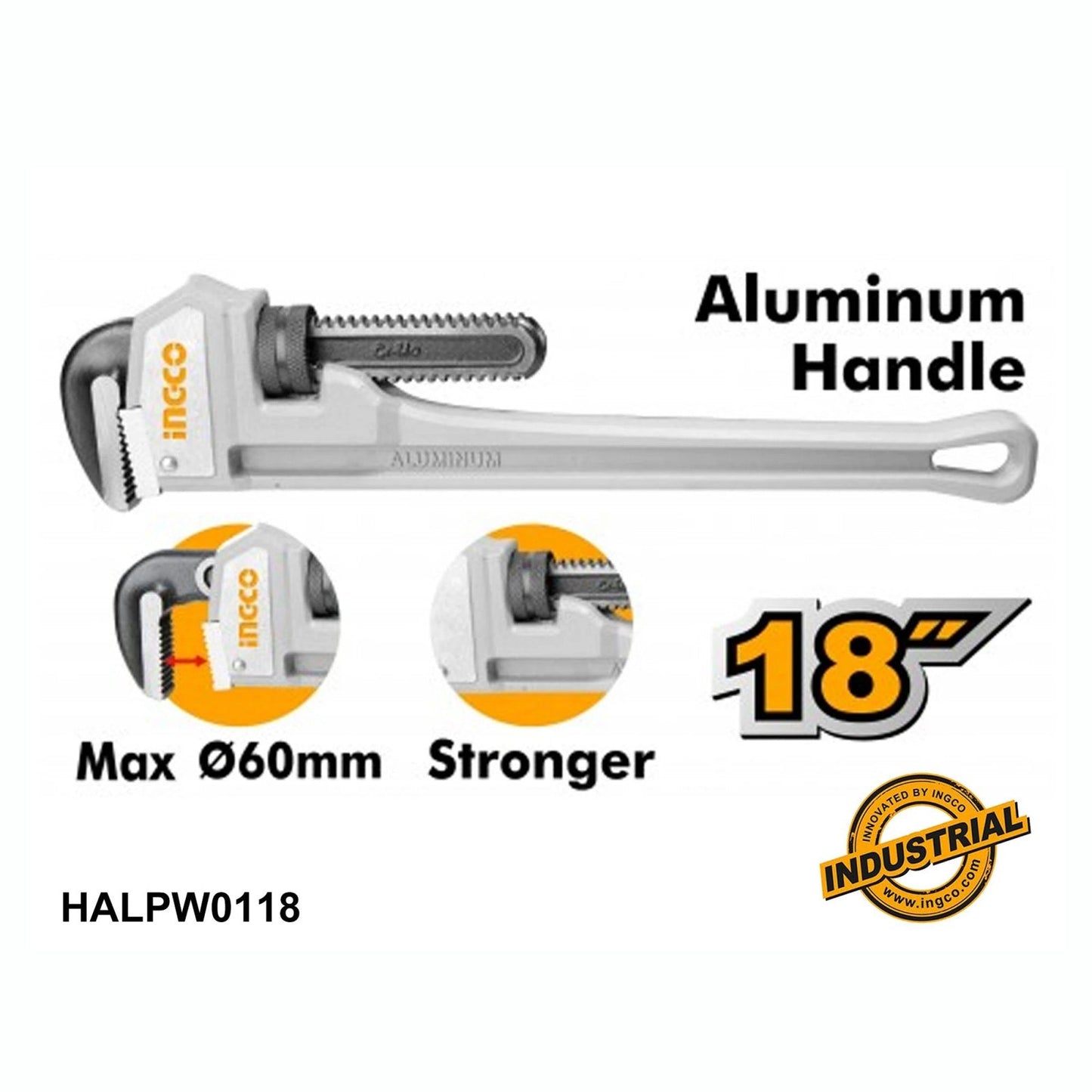 INGCO -  Aluminum handle pipe wrench 18" HALPW0118