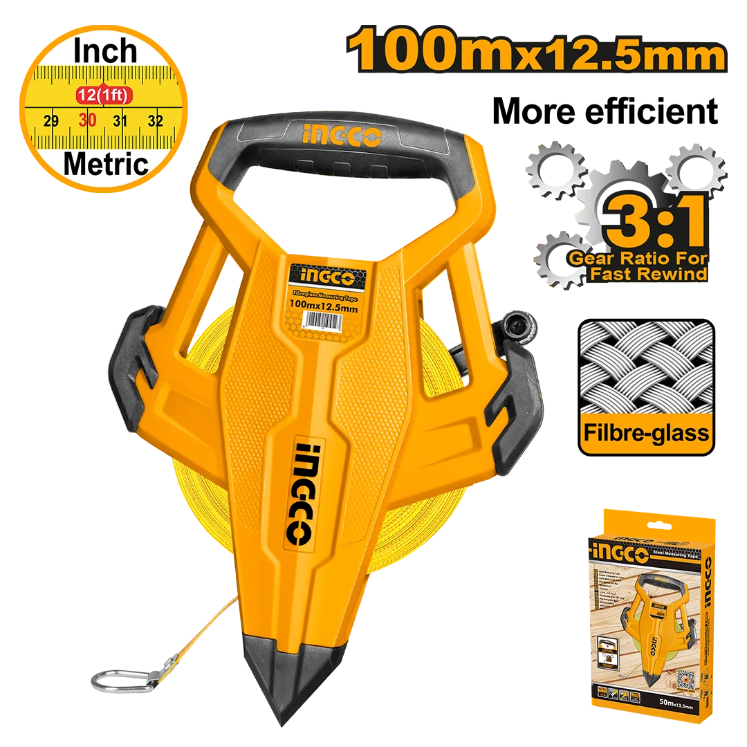 INGCO -  Fibreglass measuring tape 100*12.5mm HFMT83100