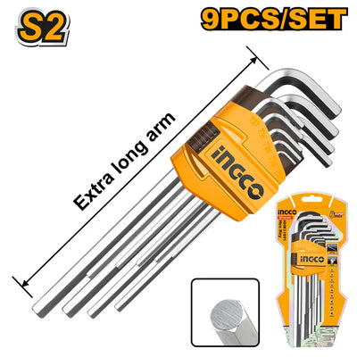 INGCO -  Hex key EXTRA LONG ARM 9PCS HHK11092