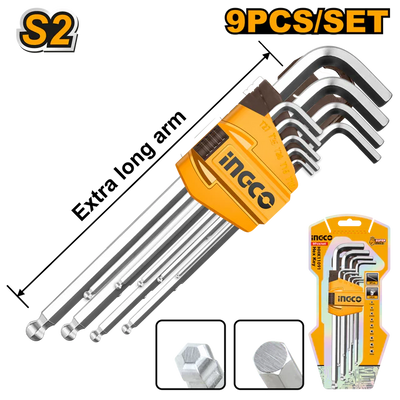 INGCO -  Ball point hex key EXTRA LONG ARM 9PCS HHK12092