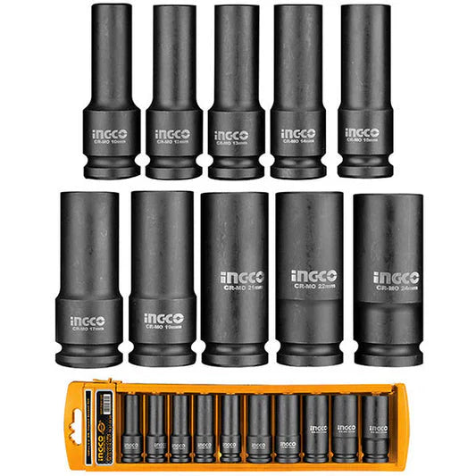 INGCO -  10 Pcs 1/2" deep impact socket set  HKISSD12102L
