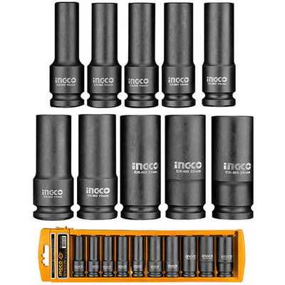 INGCO -  10 Pcs 1/2" deep impact socket set  HKISSD12102L