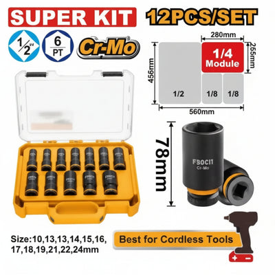 INGCO - 12 Pcs 1/2" DR. Deep Impact Socket Set - Item No. HKISSD 12126L Industrial