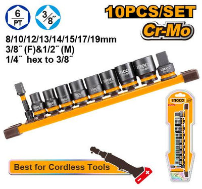 INGCO -  10 Pcs 3/8"DR. Impact socket set  HKISSD38104