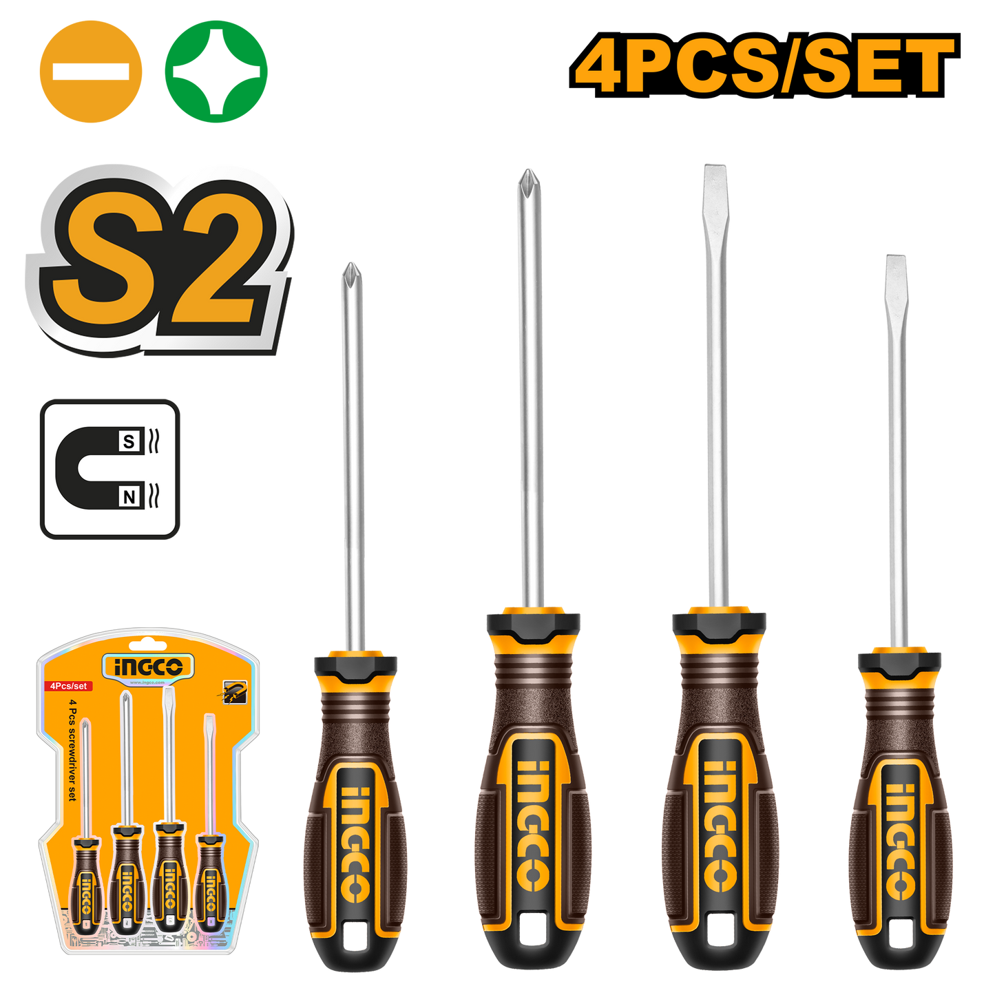 INGCO -  4 Pcs screwdriver set  HKSDS0428