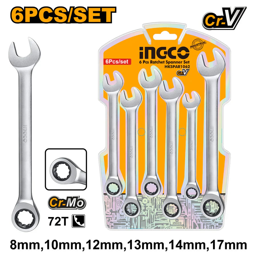 INGCO -  6 Pcs ratchet spanner set  HKSPAR1062