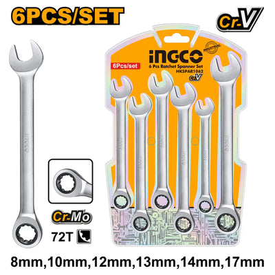 INGCO -  6 Pcs ratchet spanner set  HKSPAR1062