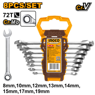 INGCO -  8 Pcs ratchet spanner set  HKSPAR1082