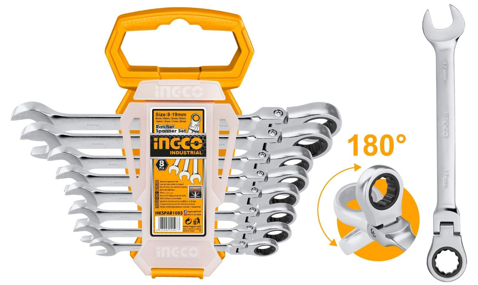 INGCO -  8 Pcs flexible ratchet spanner set  HKSPAR1083