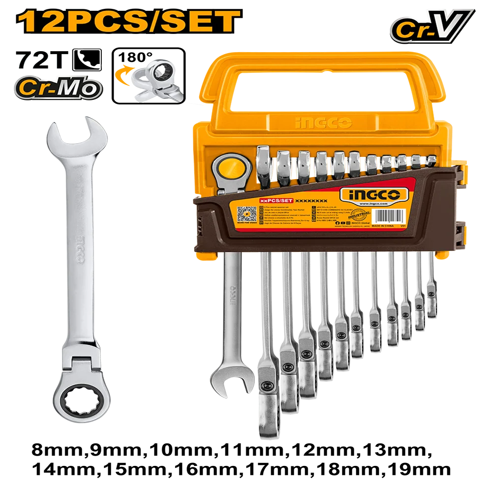 INGCO -  12pcs Flexible Ratchet Spanner Set  HKSPAR1123