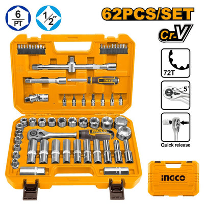 INGCO -  62 Pcs 1/2" socket set  HKTS12602