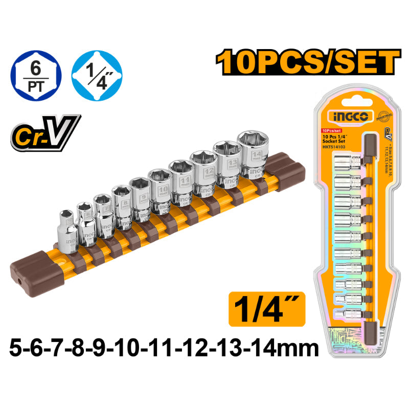 INGCO -  10 Pcs 1/4" socket set  HKTS14103