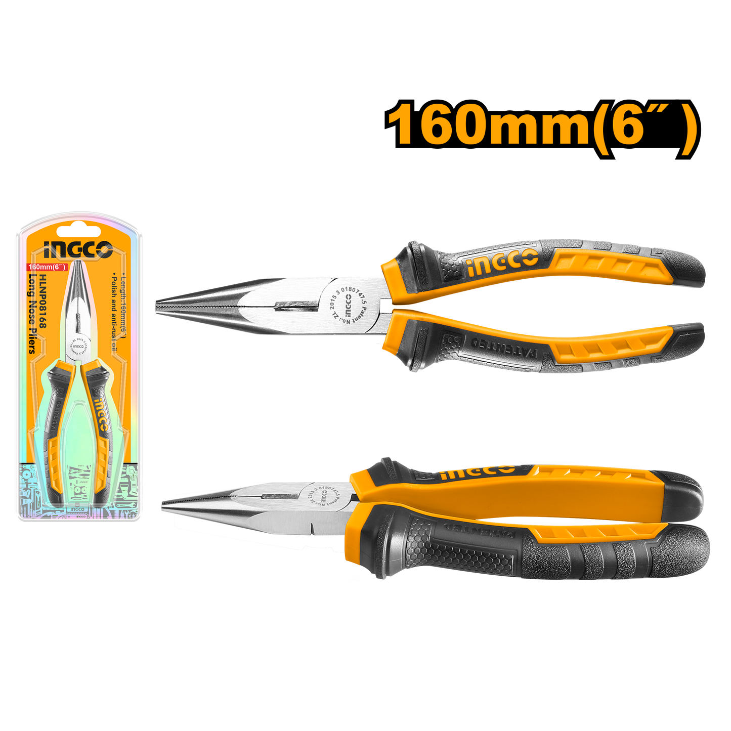 INGCO -  Long nose pliers 160mm HLNP08168