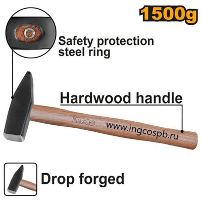 INGCO -  Machinist hammer 1500g hardwood handle HMH041500