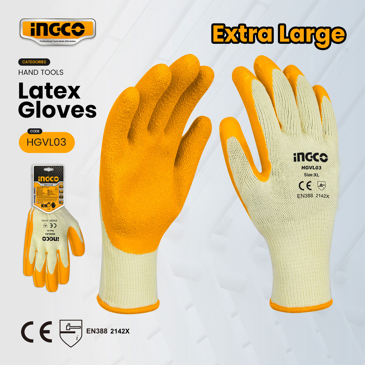 INGCO -  Latex gloves xl HGVL03