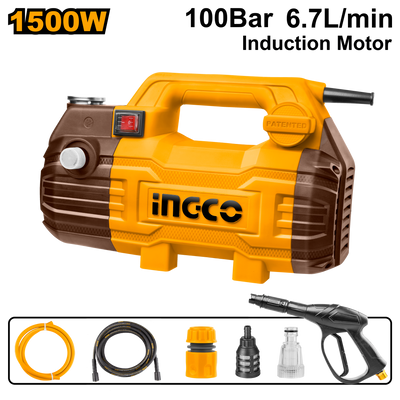 INGCO - 100 Bar (1450 PSI) - 1500 Watt - Induction Motor High Pressure Washer With Accessories (HPWR15028)