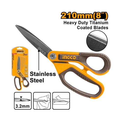 INGCO -  Rubber grip long-blade scissors 210mm HSCRS812108