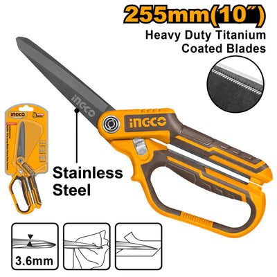 INGCO -  Rubber grip long-blade heavy duty scissors 255m HSCRS832558