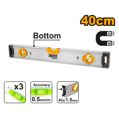 INGCO -  Spirit level with powerful magnets 40cm HSL38040M