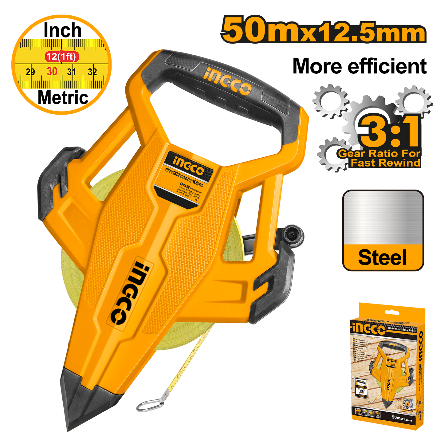 INGCO -  Steel measuring tape 50*12.5mm HSMT8550