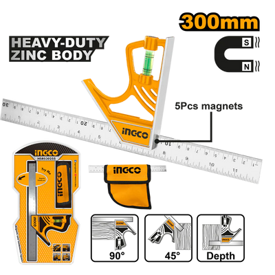 INGCO -  Magnetic lock combination square 300mm HSR530255