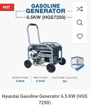 Hyundai -  HGS 7250    6.0 KW (8Kva) - Generator | Jodiabaazar.com