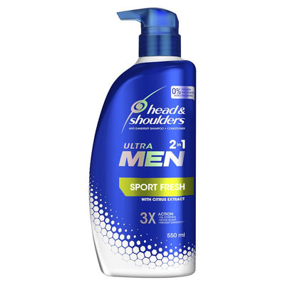 Head & Shoulders - Ultra Men - 2in1 - Sports Fresh - Anti-Dandruff Shampoo & Conditioner for Itchy Scalp - 550 ml