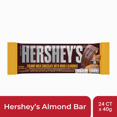 Hershey's - Creamy Milk Chocolate with Whole Almonds - Chocolate Bar - 40g x 24bars - 960g (