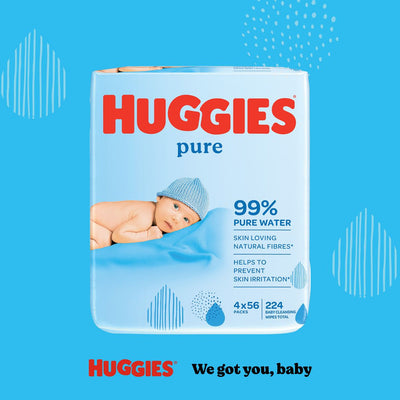 Huggies Baby - Wet Cleansing Wipes - Pure - 4's - Quad Pack - 224ct