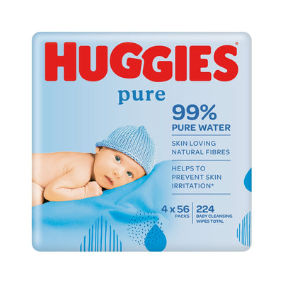 Huggies Baby - Wet Cleansing Wipes - Pure - 4's - Quad Pack - 224ct