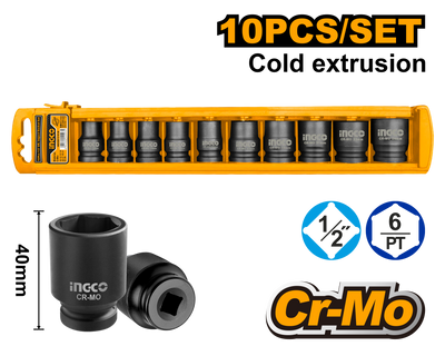 INGCO -  10 Pcs 1/2"DR. impact socket set  HKISSD12101