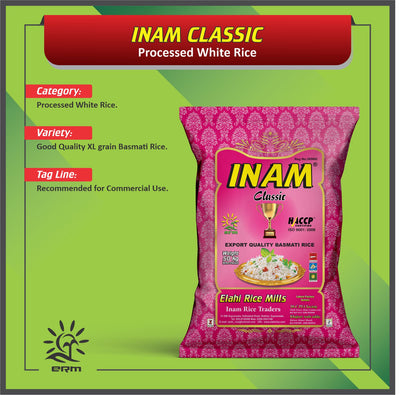 Inam Rice - Classic - Processed White Rice - Basmati 1121 - XL - 1 KG Pack - Ideal For Commercial Use