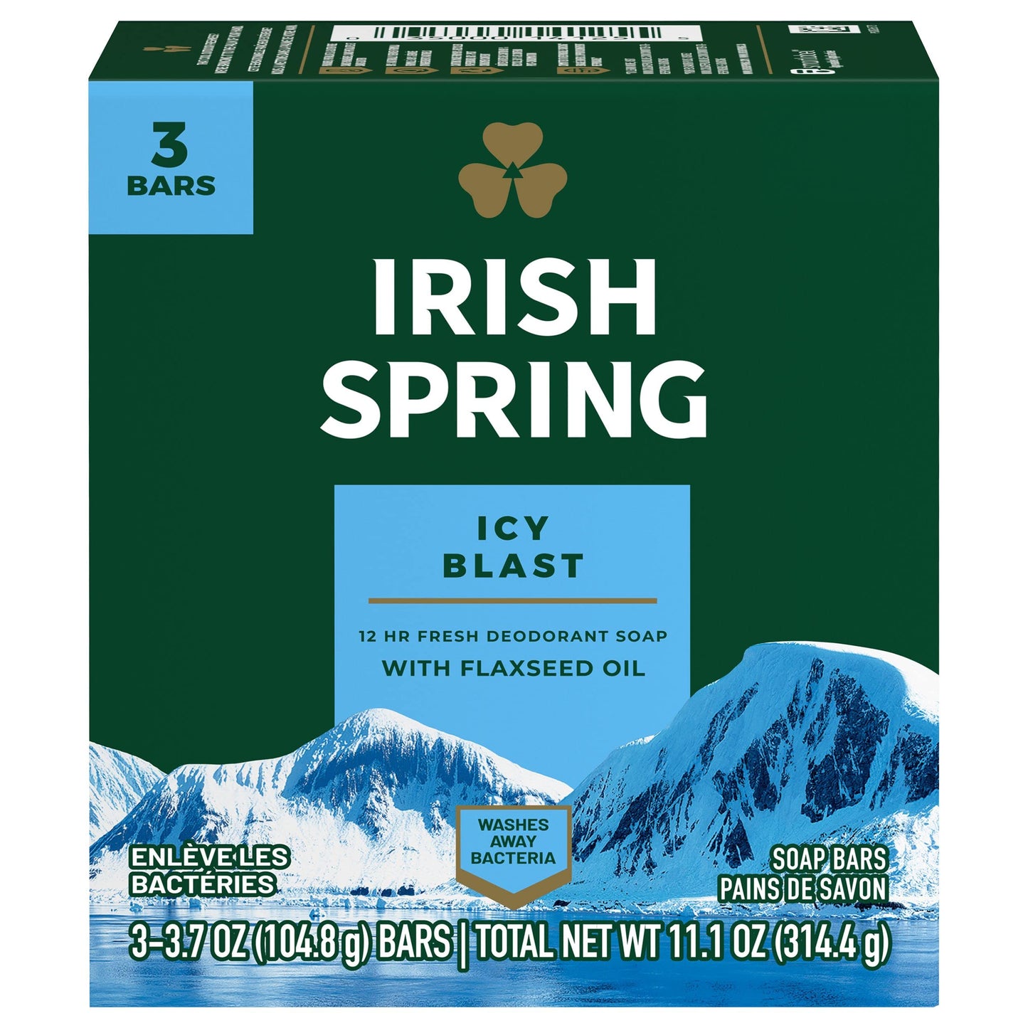 Irish Spring - Icy Blast - Deodorant Soap Bar - 314.4g (3 x 104.8g)
