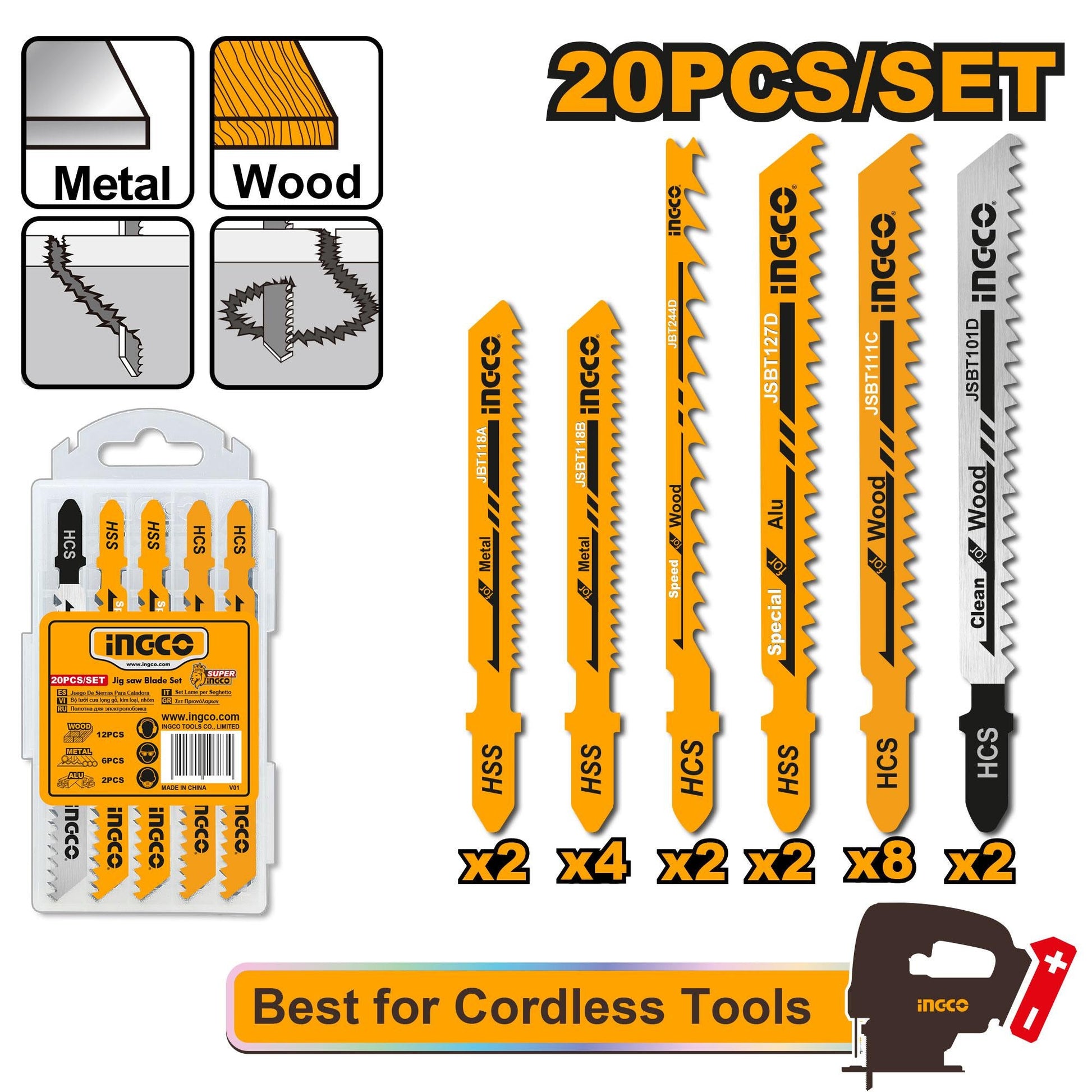 INGCO -  20Pcs Jig saw blade set  JSBT2001