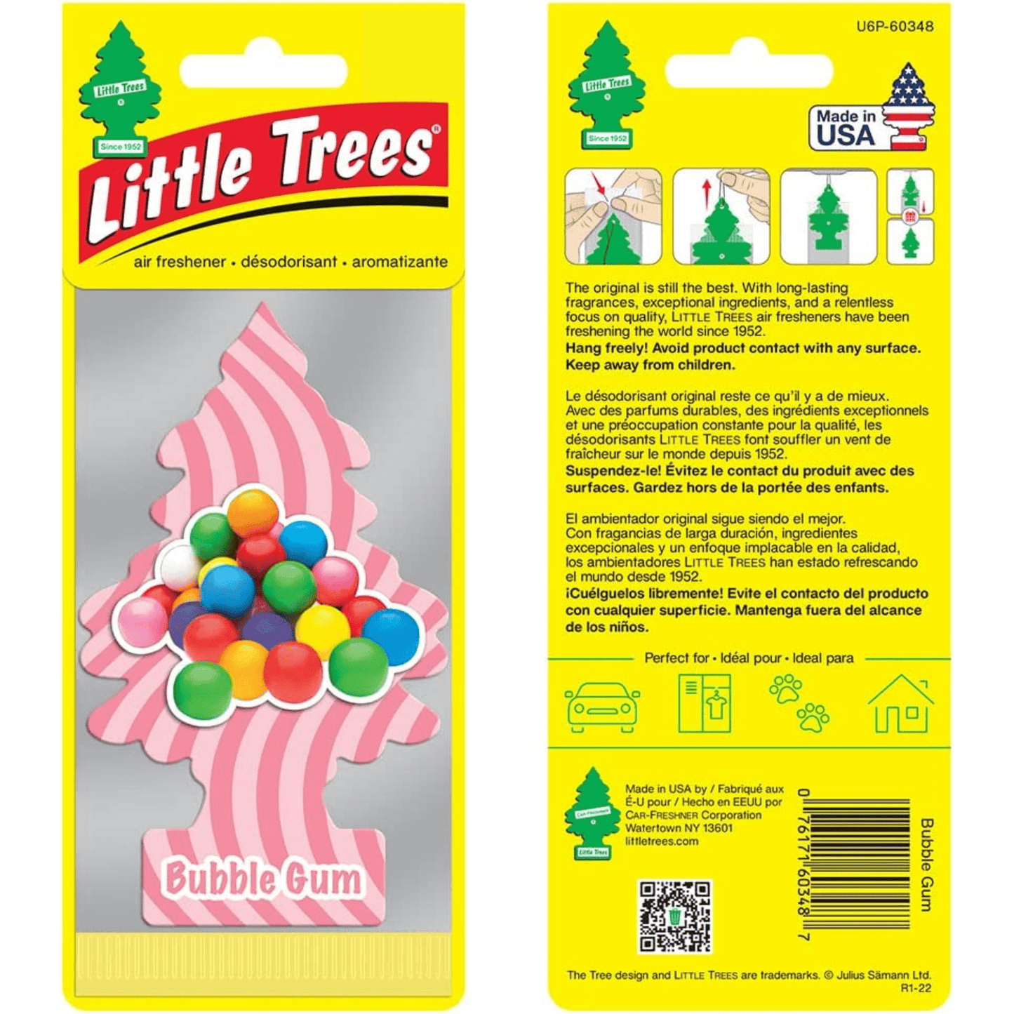 LITTLE TREES - Car Air Freshener - Hanging Tree - Long Lasting Scent for Auto or Home - Bubble Gum Fragrance - 2CT