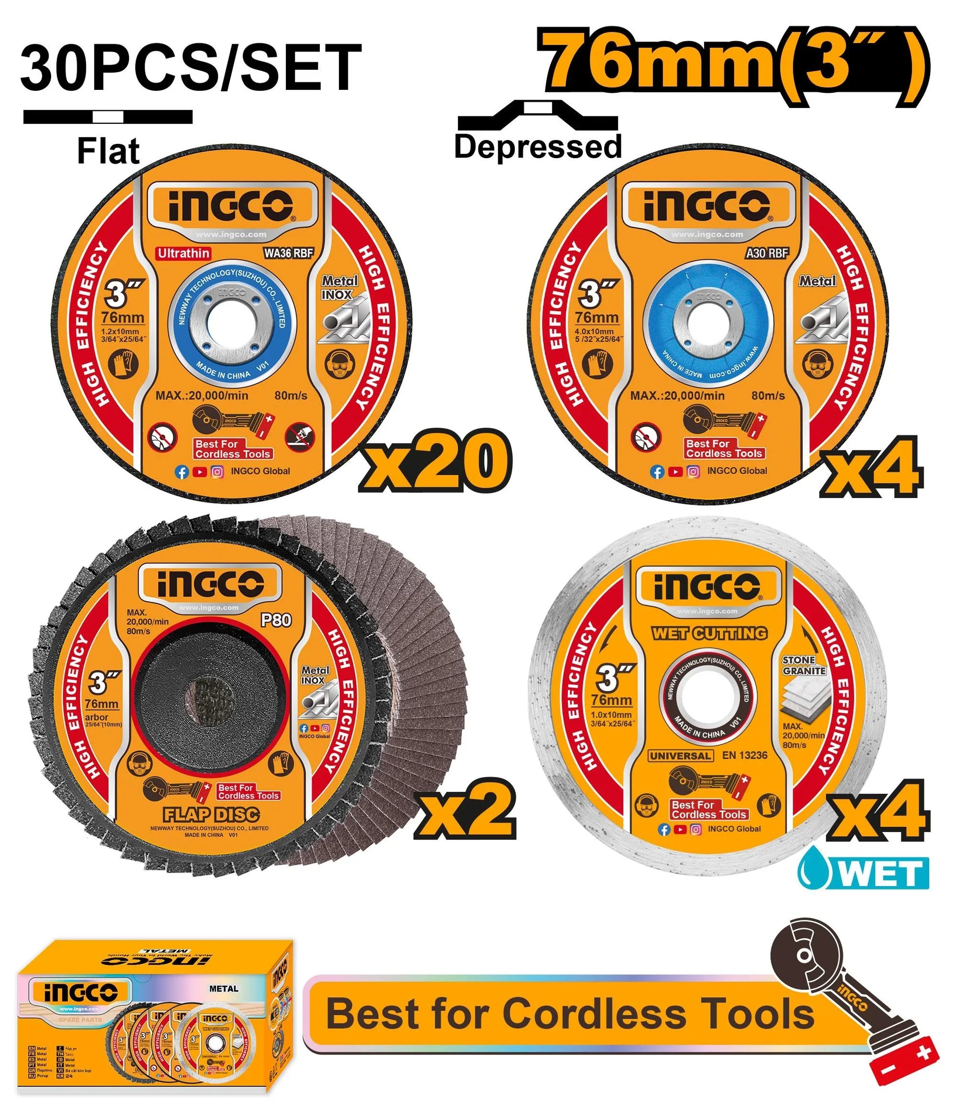 INGCO -  Cutting and grinding disc set  MCD07630