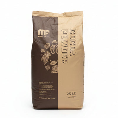 Bag of Marcentil cocoa powder with visible branding and product details.