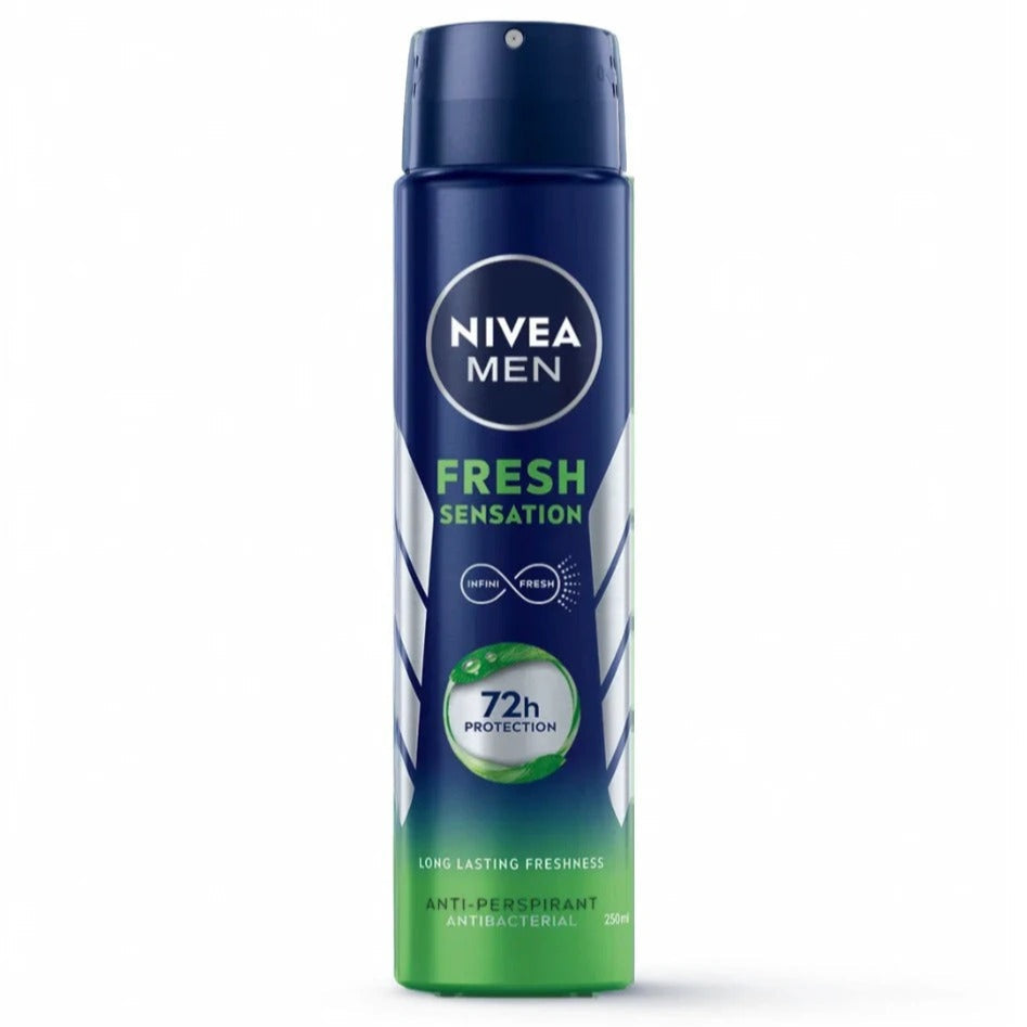 Nivea Men Fresh Sensation deodorant spray on a white background
