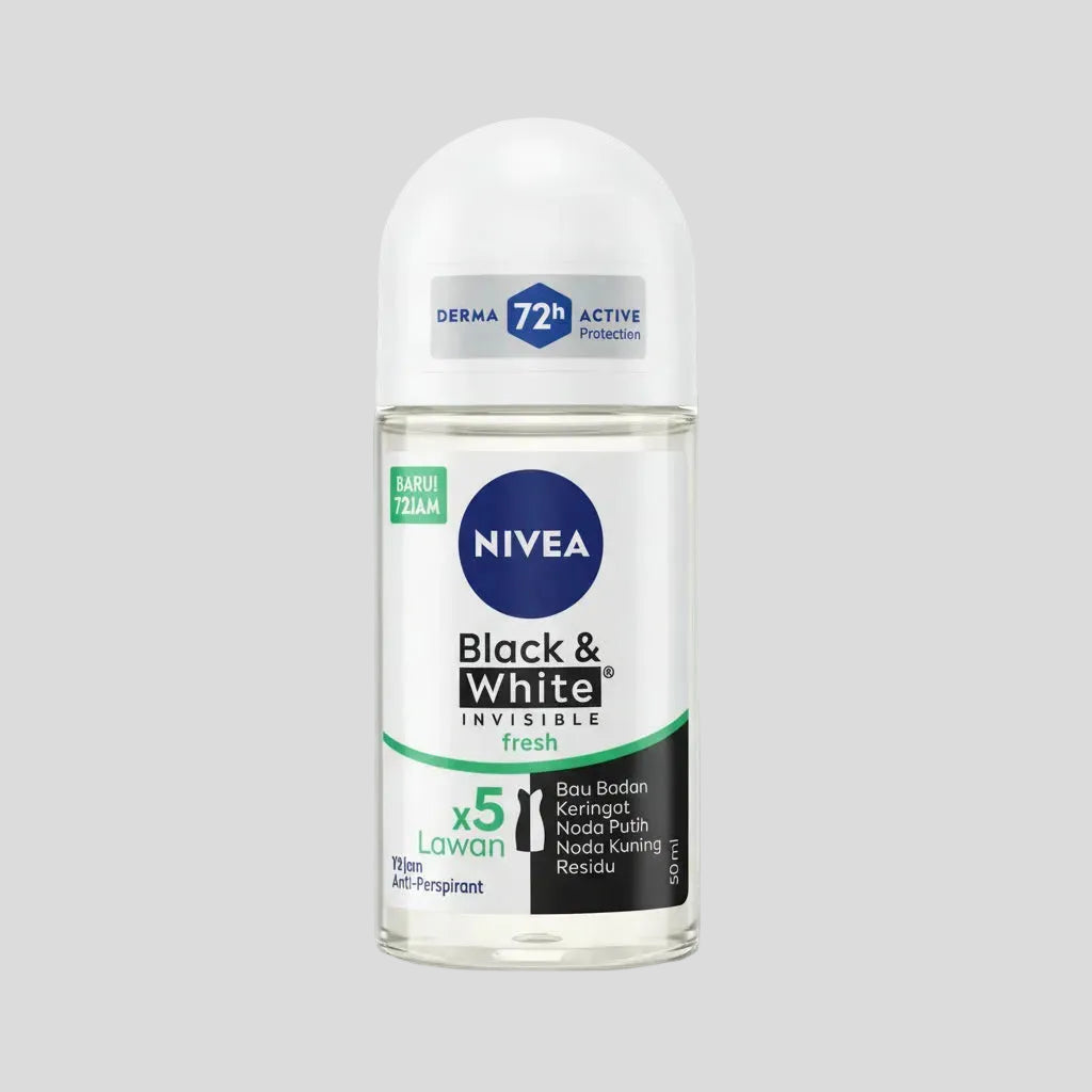 Nivea Black & White Invisible Fresh deodorant bottle on a gray background