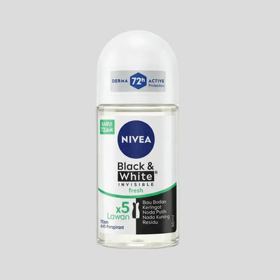 Nivea Black & White Invisible Fresh deodorant bottle on a gray background