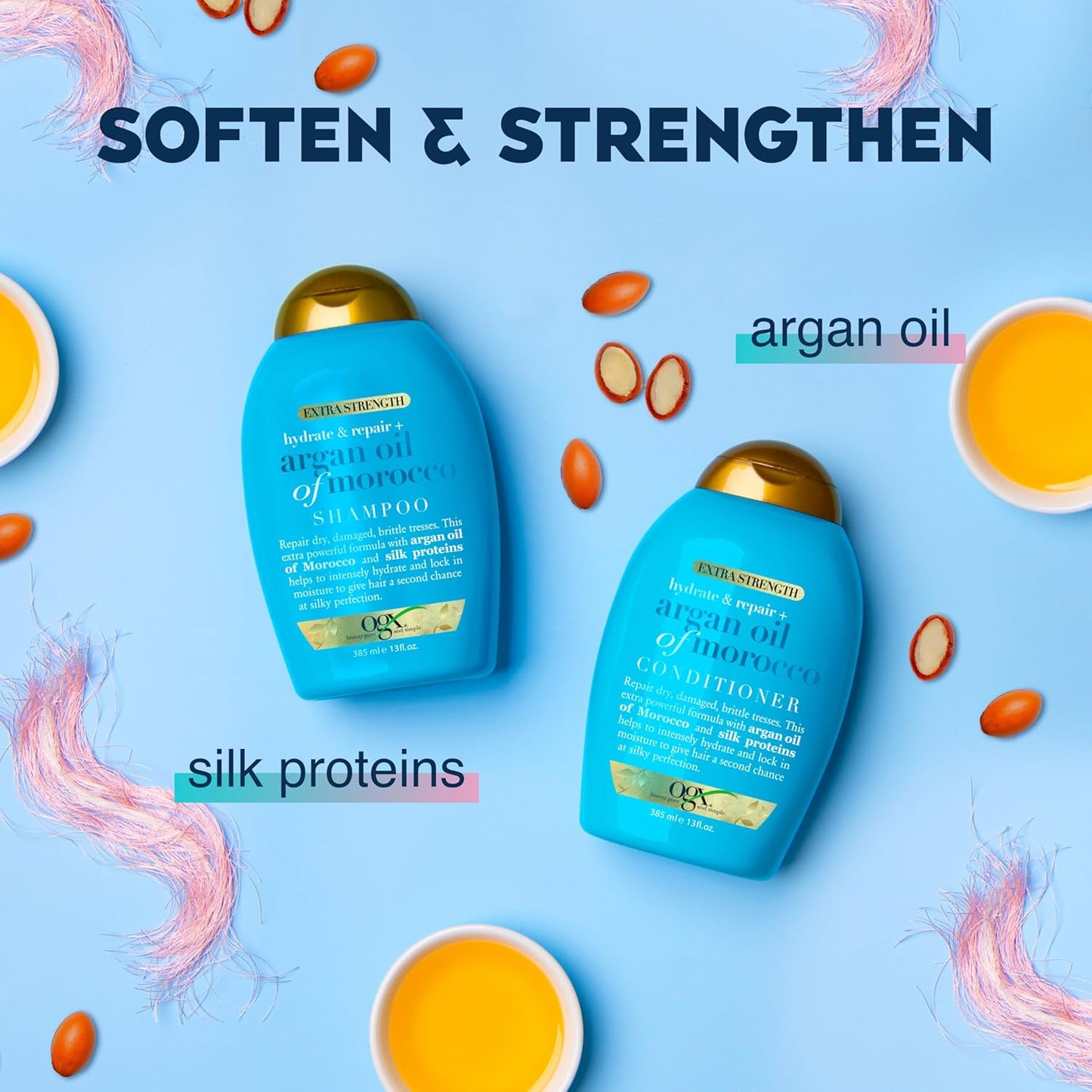 OGX - Shampoo - Hydrate & Repair + Argan Oil of Morocco Extra Strength - 13 Fl Oz (385ml) - For Dry Damaged Hair