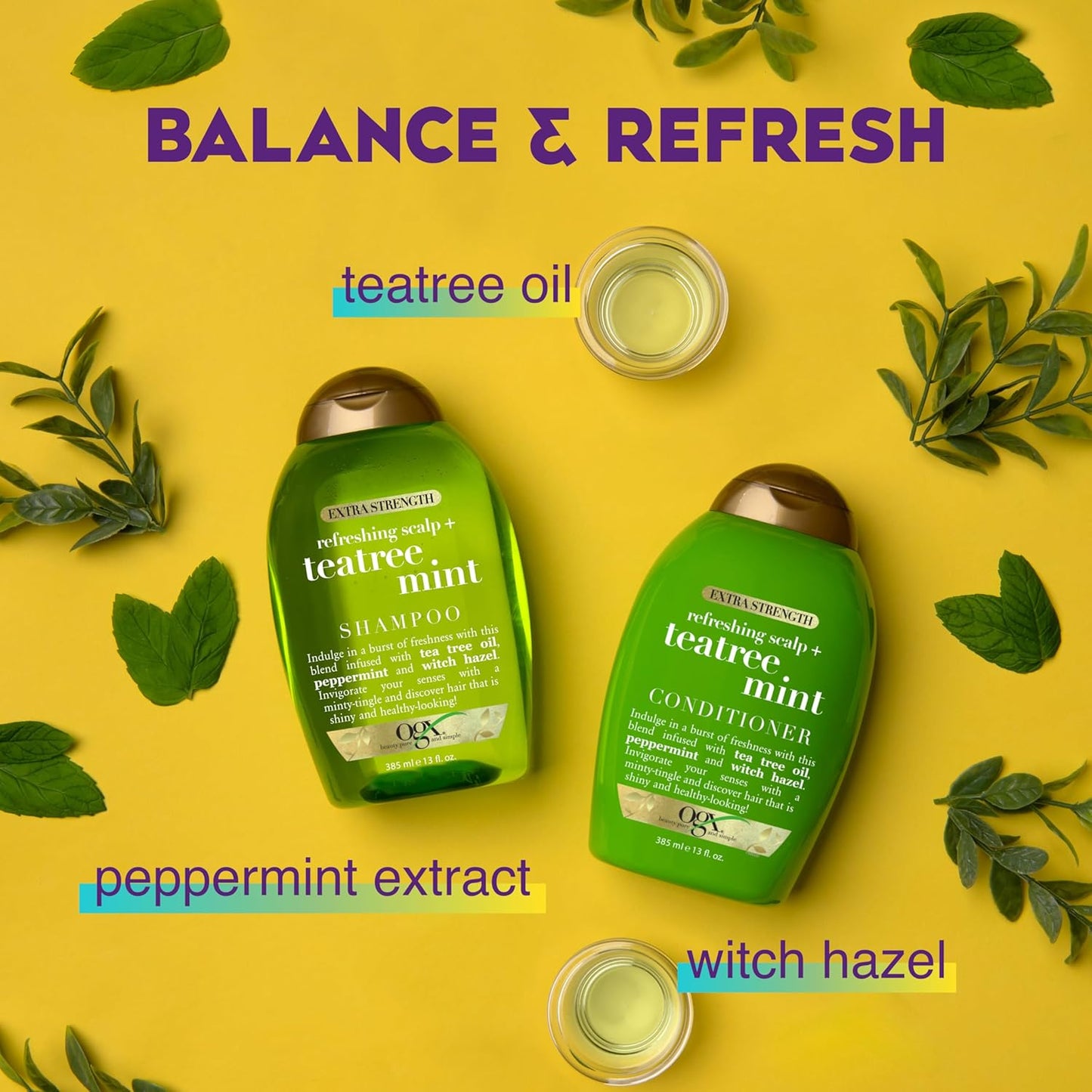 OGX (Organix) - Shampoo - Extra Strength Teatree Mint + Refreshing Scalp - 13 Fl Oz (385ml)