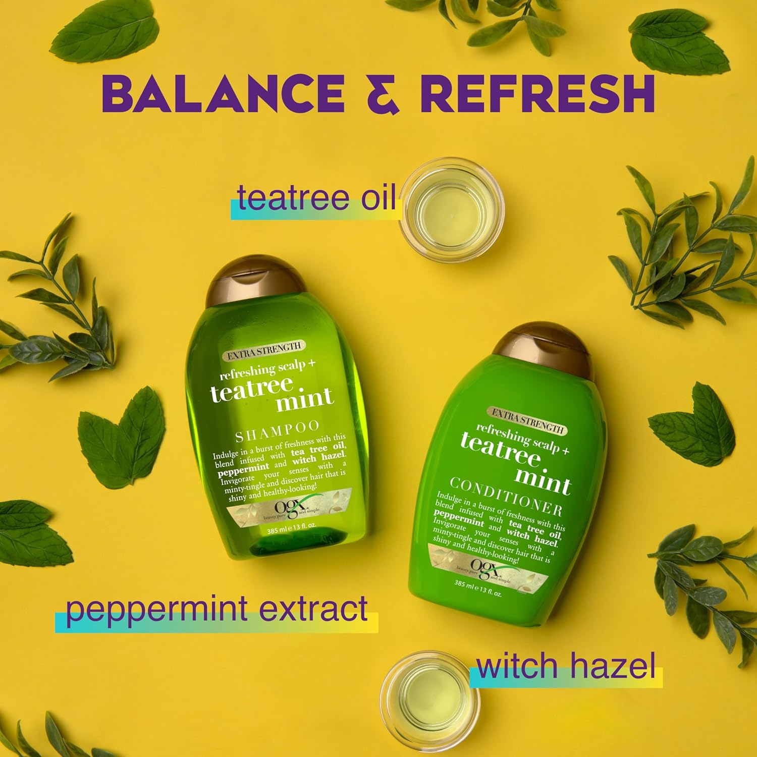 OGX (Organix) - Shampoo - Extra Strength Teatree Mint + Refreshing Scalp - 13 Fl Oz (385ml)