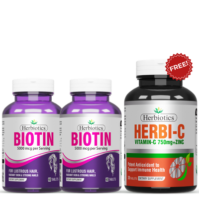 Herbiotics - Biotin Plus - Bundle - 2 Pack - Get Vitamin C Free
