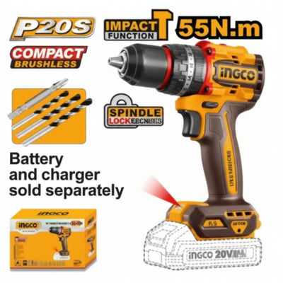 INGCO - Compact Brushless Cordless Impact Drill - Item No. CIDLI 205581 Industrial