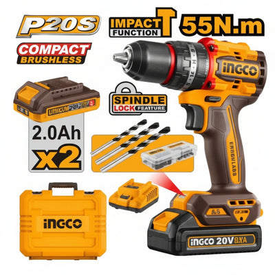 INGCO - Compact Brushless Cordless Impact Drill - Item No. CIDLI 20558 Industrial